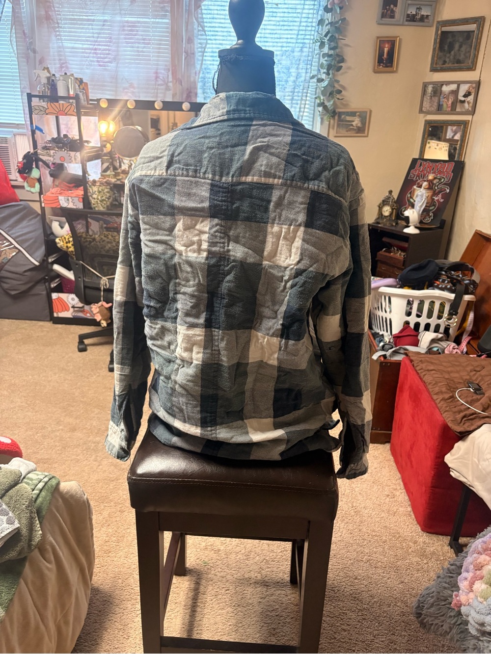 Ozark Trail Quilted Flannel Shacket Green Blue Gray Plaid M